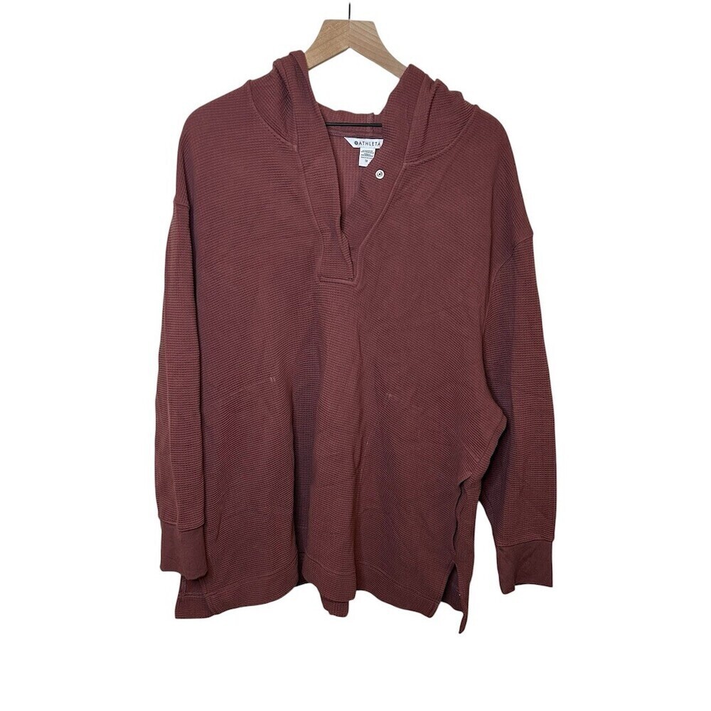 Athleta Coaster Luxe Waffle Hoodie Womens 1X Pink Mauve Snap Neck Pullover